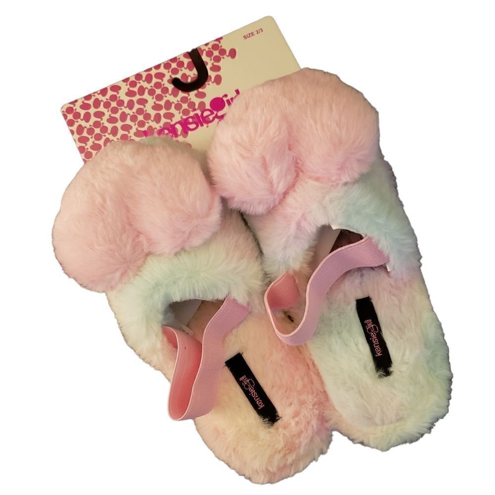 Kensie Girl Girls Fluffy Faux Fur Slingback Slippers Heart Pom Pom large 2/3